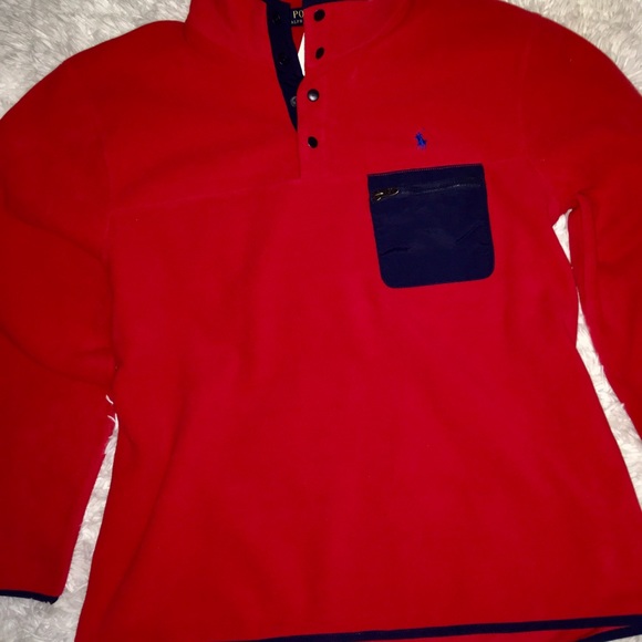 Ralph Lauren Polo Red/Navy Polo Fleece Mock Pullover Snap Up Collar LG&XL - Picture 6 of 12